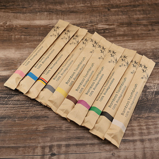 10Pcs Colorful Toothbrush Natural Bamboo Tooth Brush Set