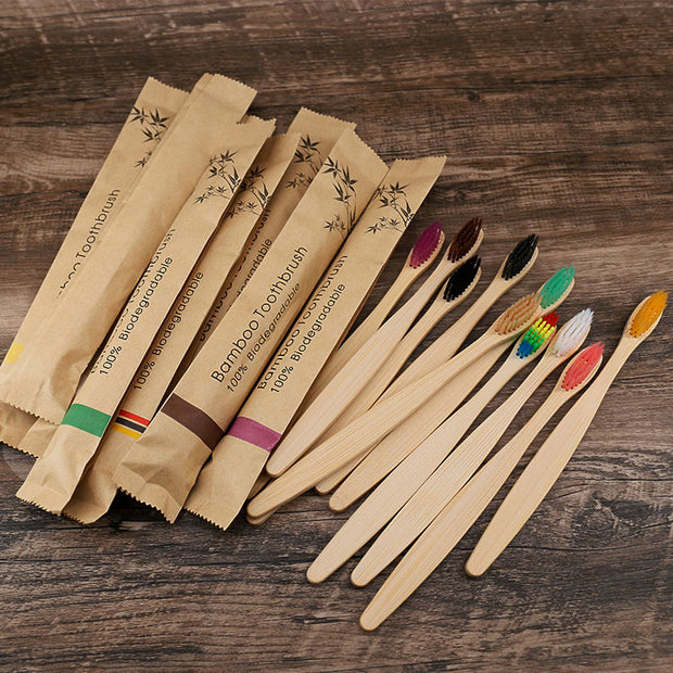 10Pcs Colorful Toothbrush Natural Bamboo Tooth Brush Set