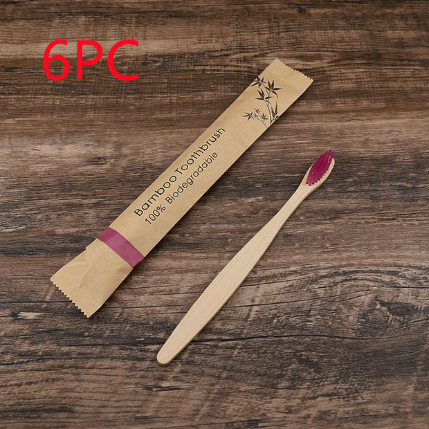 10Pcs Colorful Toothbrush Natural Bamboo Tooth Brush Set