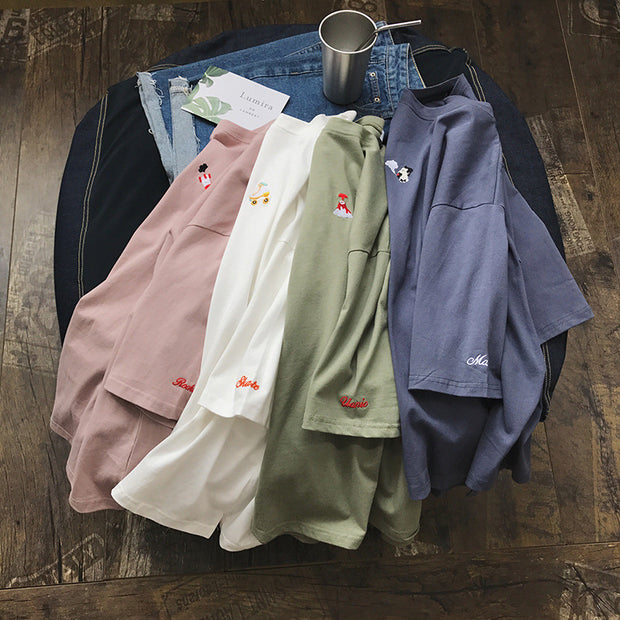 Tiny Embroidered Oversized Pastel Tee